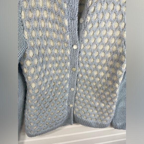 Unbranded Handmade Blue & Cream Knitted Long Sleeve Cardigan Small Women’s EUC - Picture 7 of 9